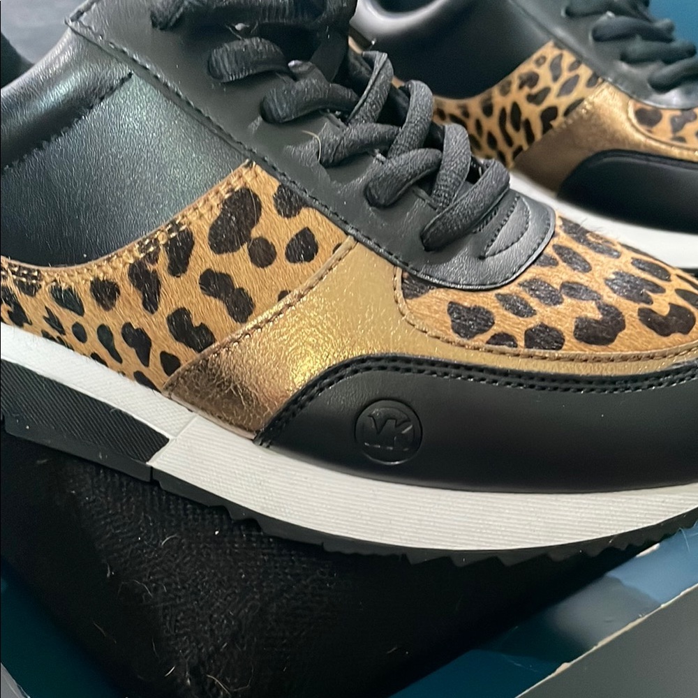Michael Kors Black and Brown Sneakers with Leopard Print - Picture 3 of 4